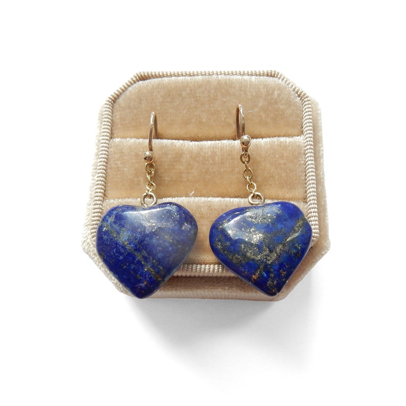 Vintage 9ct Gold Lapis Lazuli Heart Earrings