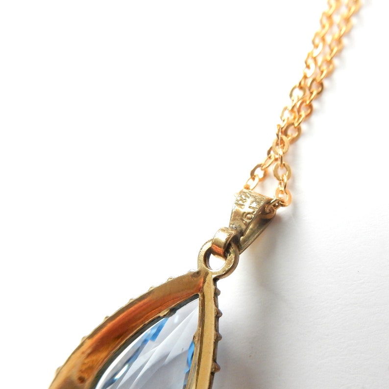 Vintage 14ct Rolled Gold Topaz Glass Pendant with Chain K&L Jewellery