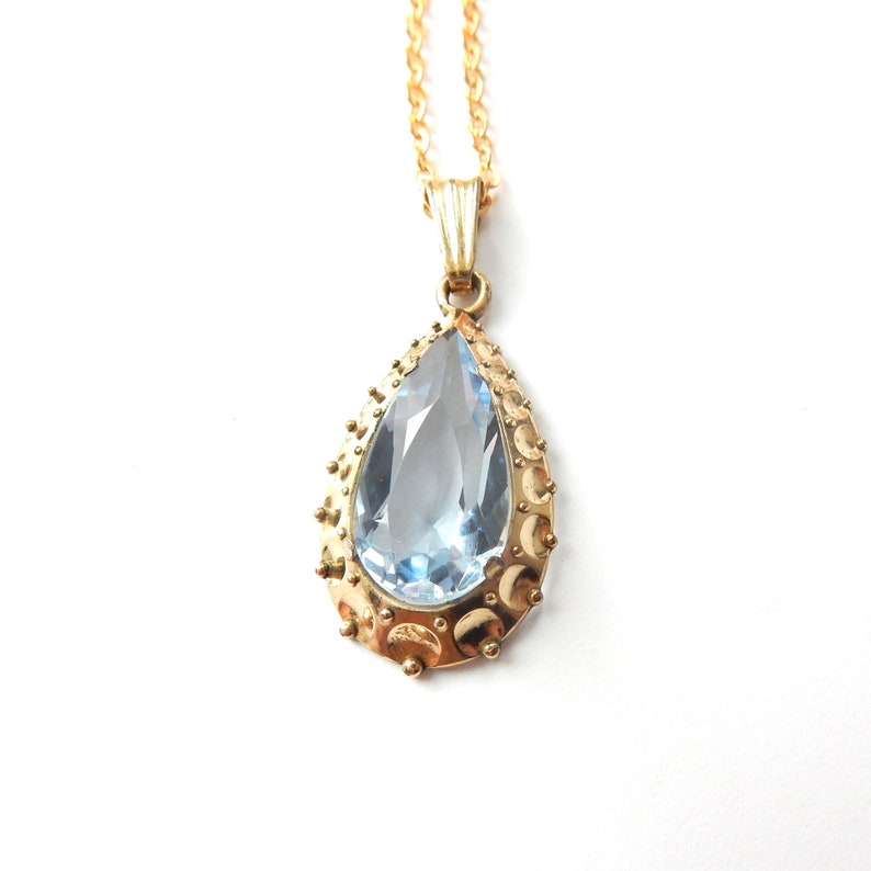 Vintage 14ct Rolled Gold Topaz Glass Pendant with Chain K&L Jewellery