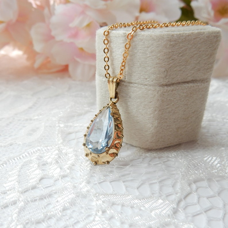 Vintage 14ct Rolled Gold Topaz Glass Pendant with Chain K&L Jewellery