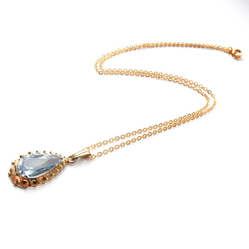 Vintage 14ct Rolled Gold Topaz Glass Pendant with Chain K&L Jewellery