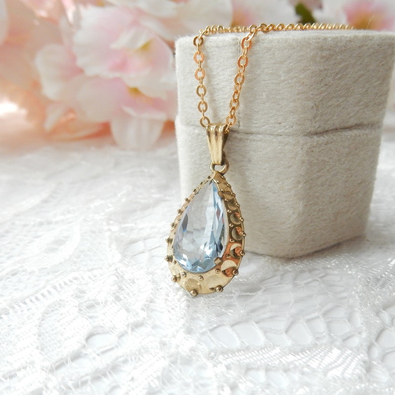 Vintage 14ct Rolled Gold Topaz Glass Pendant with Chain K&L Jewellery