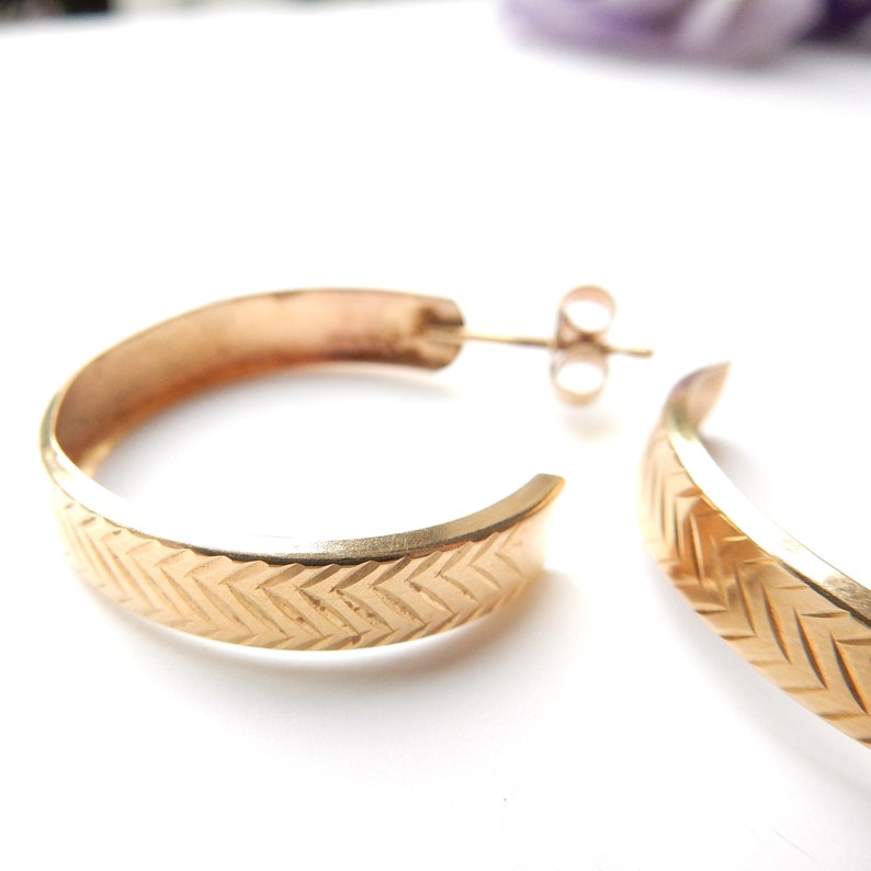 Vintage 9ct Gold Textured Hoop Earrings