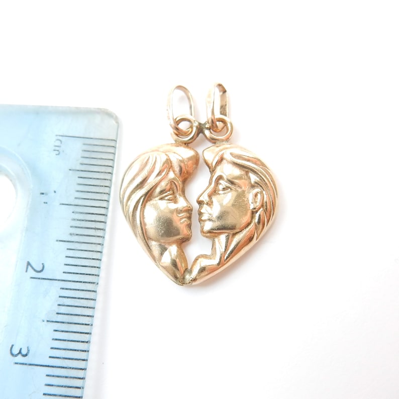 Unique 9ct Gold Lovers Break Apart Heart Pendant Charm