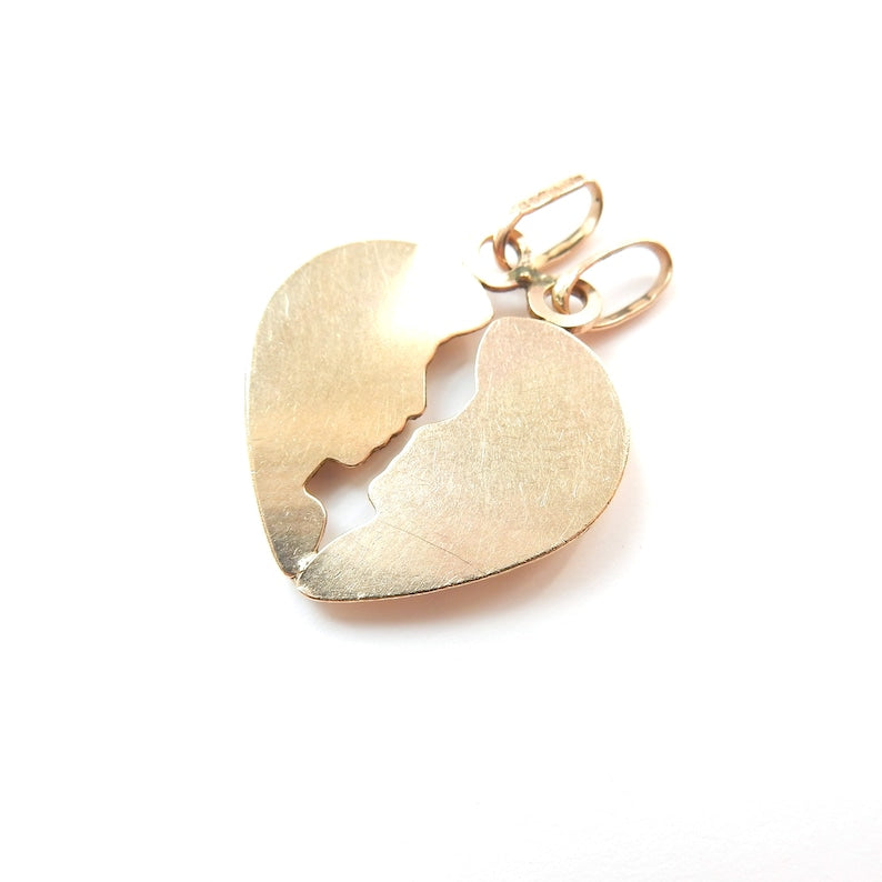 Unique 9ct Gold Lovers Break Apart Heart Pendant Charm