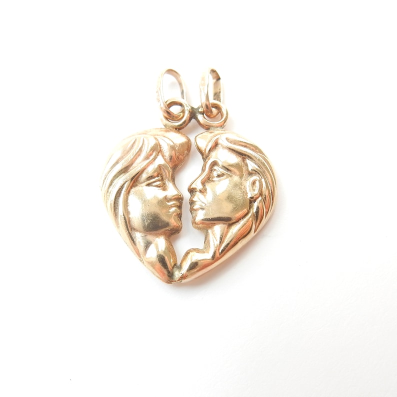 Unique 9ct Gold Lovers Break Apart Heart Pendant Charm
