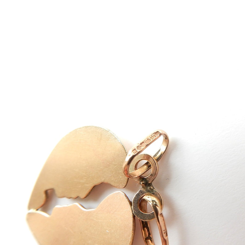 Unique 9ct Gold Lovers Break Apart Heart Pendant Charm