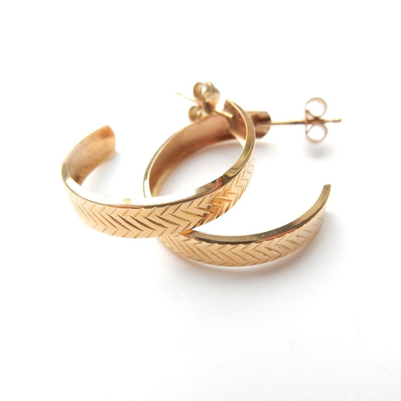 Vintage 9ct Gold Textured Hoop Earrings