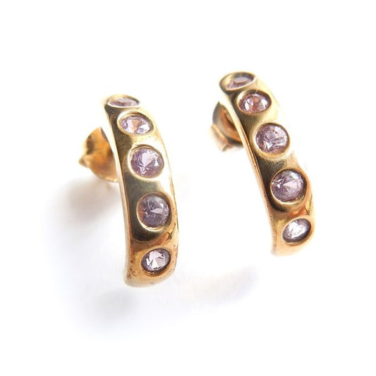 Vintage 9ct Gold Amethyst Huggy Hoop Earrings