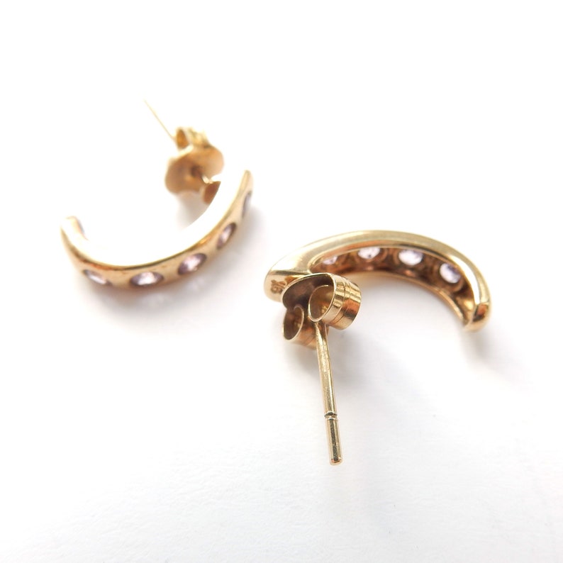 Vintage 9ct Gold Amethyst Huggy Hoop Earrings