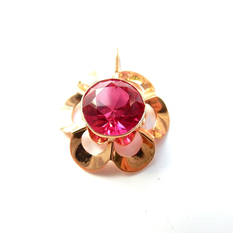 Vintage 14ct Gold Fuschia Pink Flower Pendant