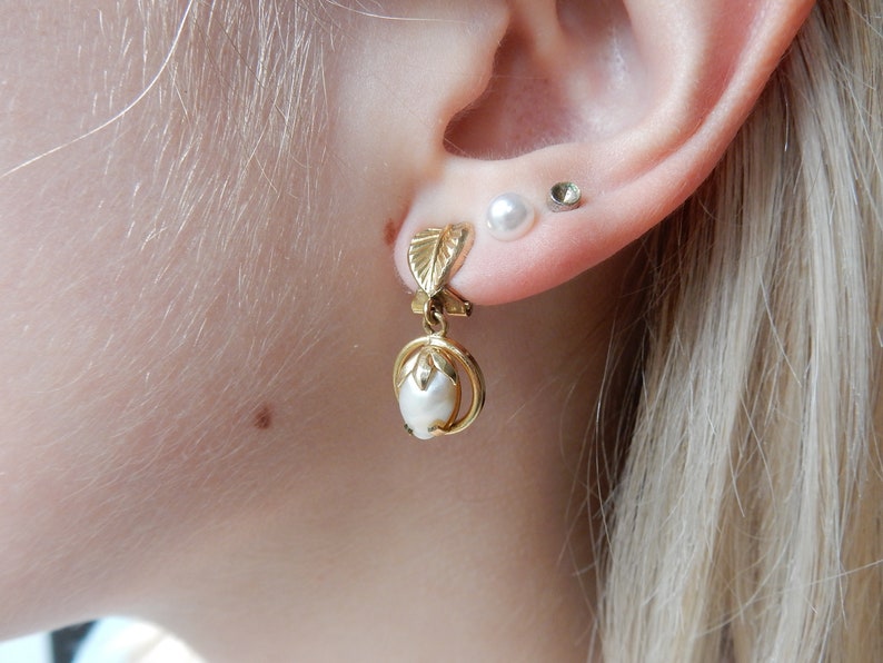 Vintage 14ct Rolled Gold Pearl Clip on Earrings