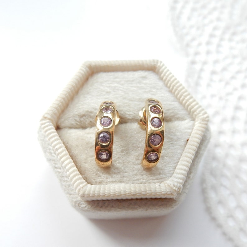 Vintage 9ct Gold Amethyst Huggy Hoop Earrings
