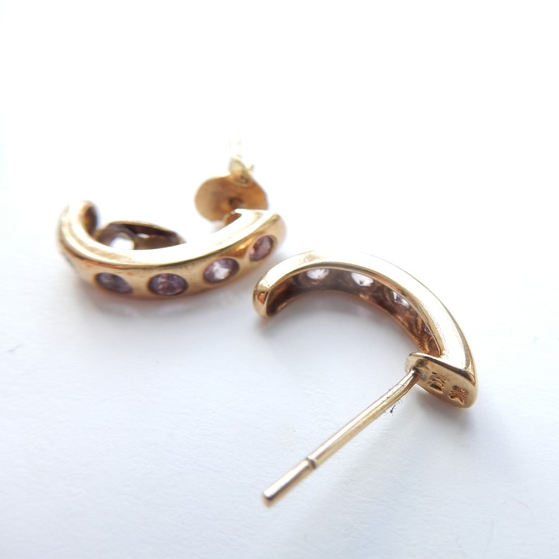 Vintage 9ct Gold Amethyst Huggy Hoop Earrings