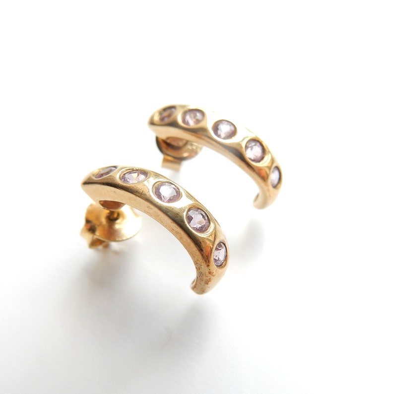 Vintage 9ct Gold Amethyst Huggy Hoop Earrings
