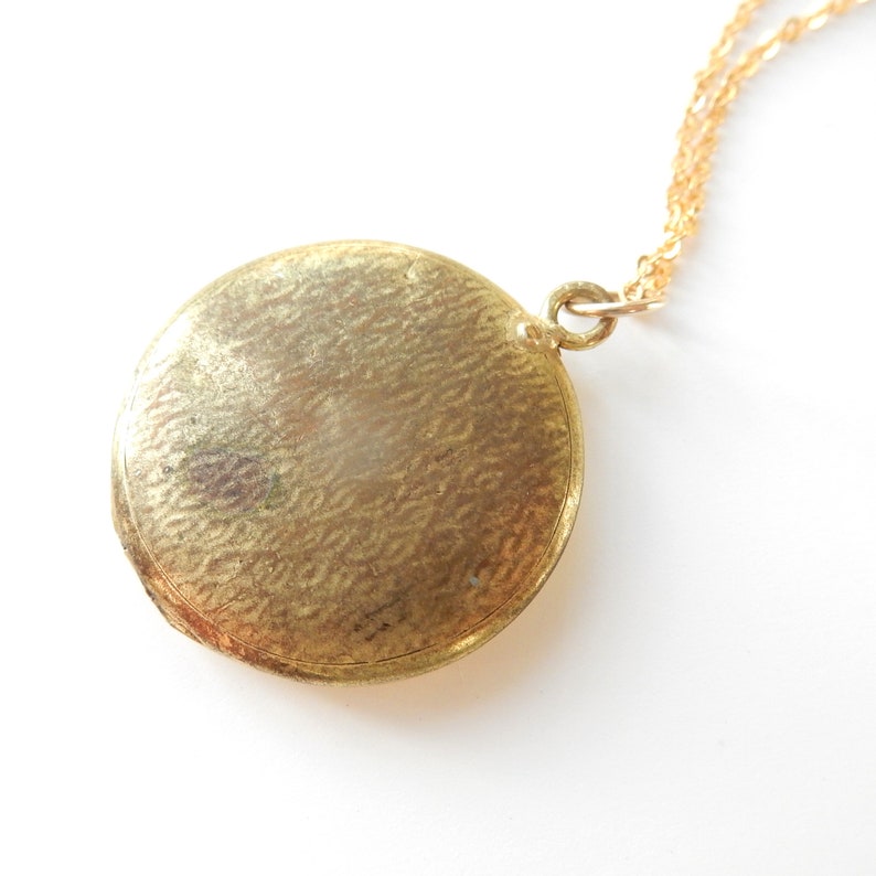 Vintage Rolled Gold Red Paste Flower Locket & Chain