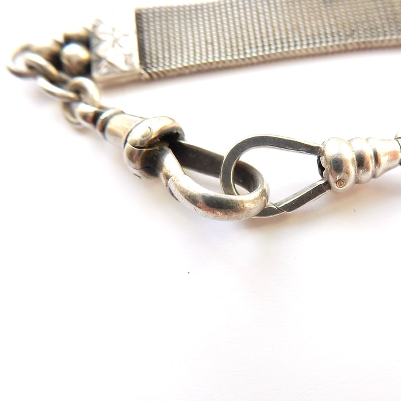 Antique Solid Silver Watch Chain Bracelet with Dog Clip