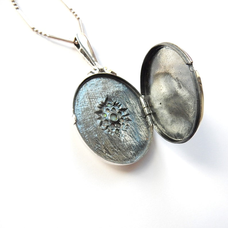 Sterling Silver Opal Victorian Style Locket