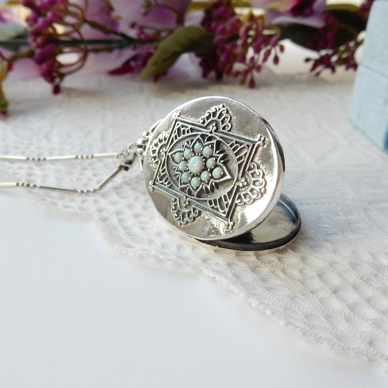Sterling Silver Opal Victorian Style Locket