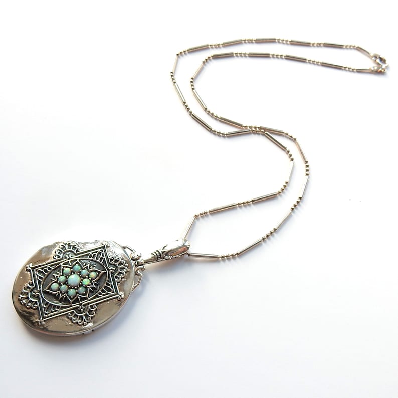 Sterling Silver Opal Victorian Style Locket