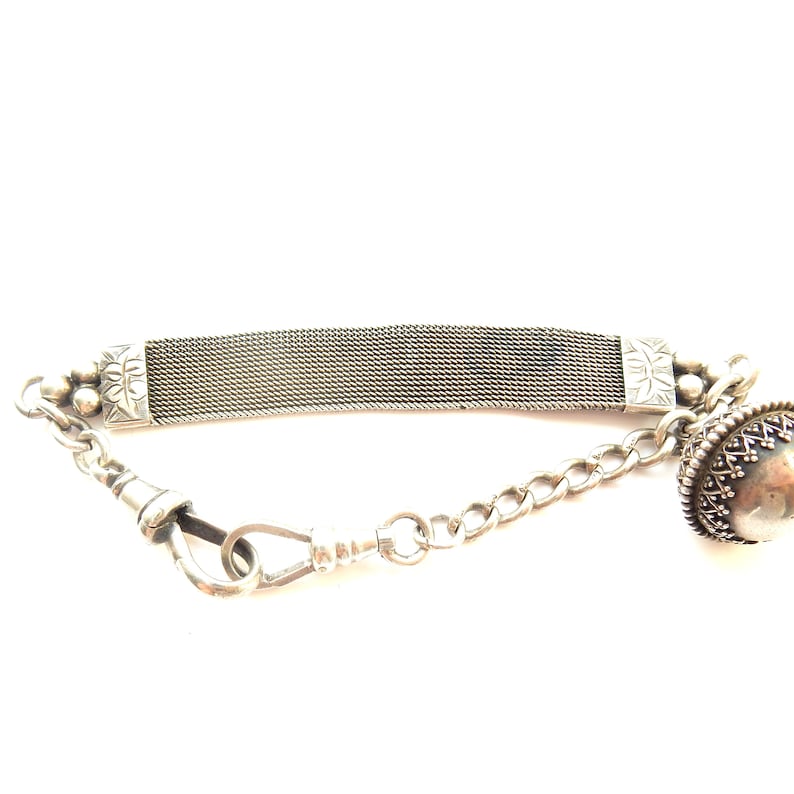 Antique Solid Silver Watch Chain Bracelet with Dog Clip