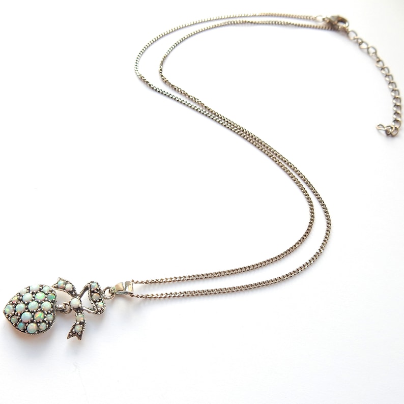 Victorian style Opal Sweetheart Pendant in Sterling Silver