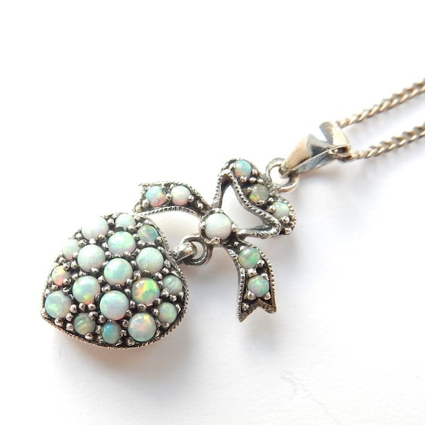 Victorian style Opal Sweetheart Pendant in Sterling Silver