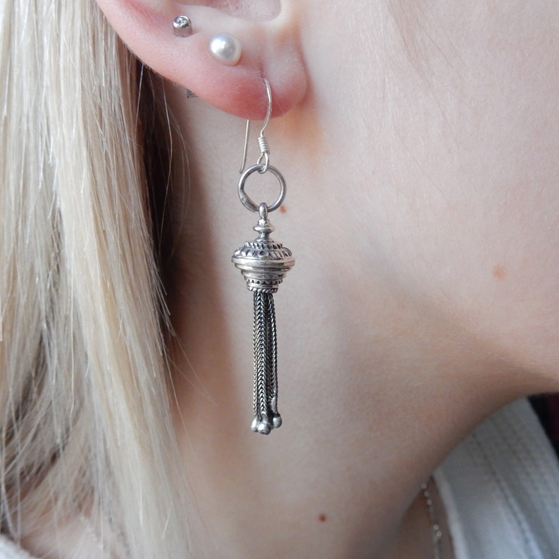 Vintage Sterling Silver Tassel Drop Earrings