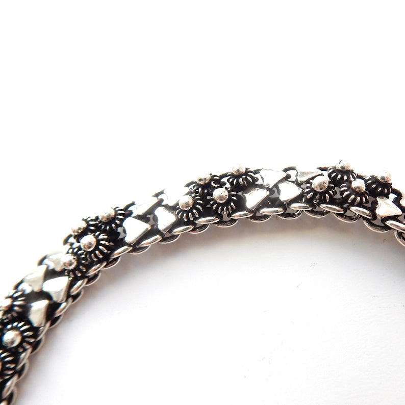 Vintage Sterling Silver Bobble Link Bracelet with Heart Padlock Catch