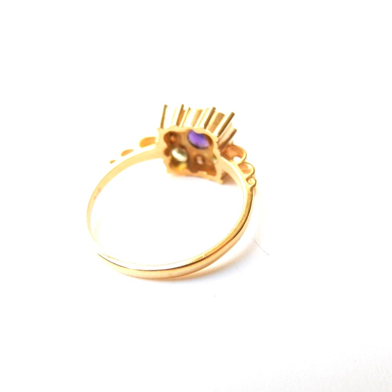 Pretty Sterling Silver Vermeil Peridot Pearl & Amethyst Ring