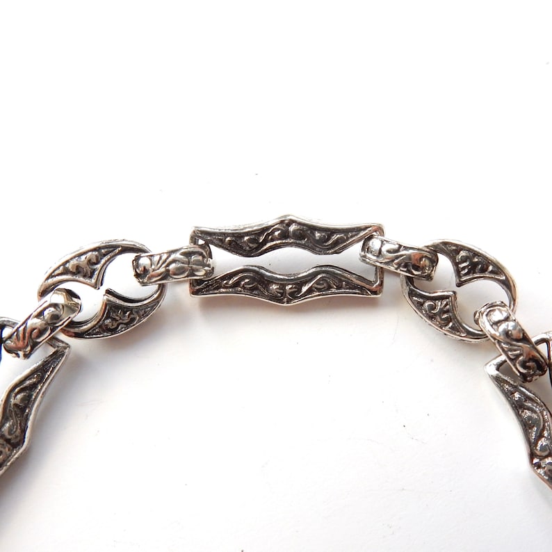 Vintage Sterling Silver Embossed Bracelet with Heart Padlock Catch