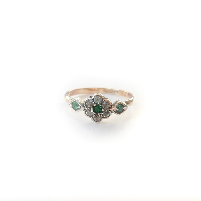 Art Deco 9ct Gold & Silver Emerald Paste Ring