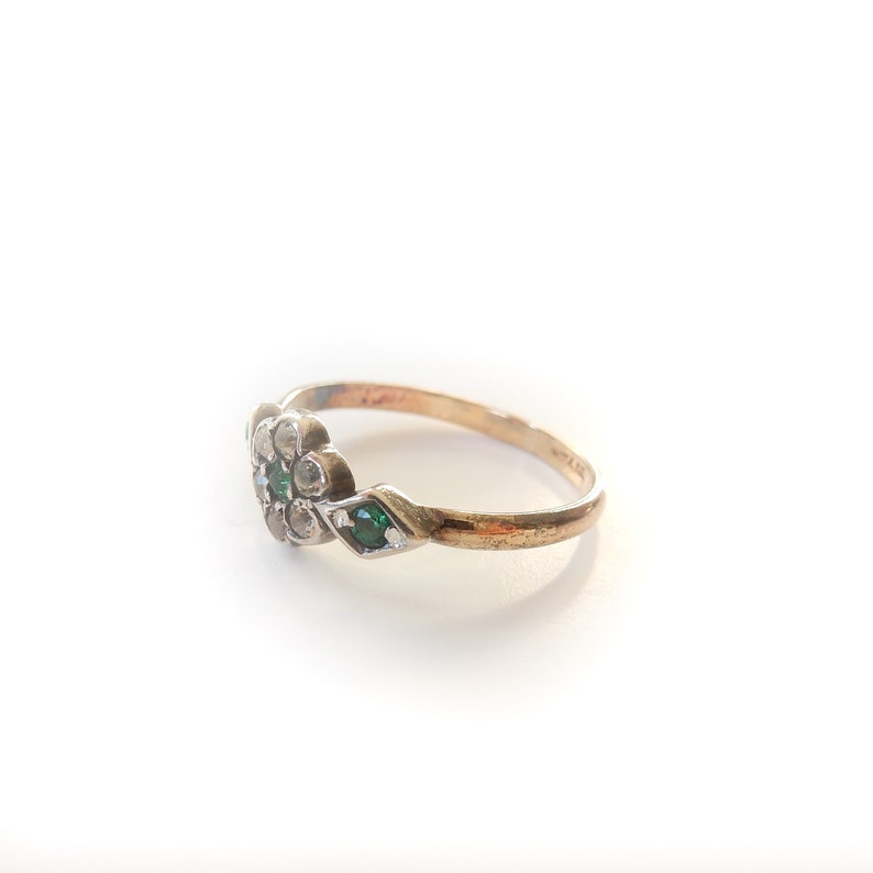 Art Deco 9ct Gold & Silver Emerald Paste Ring