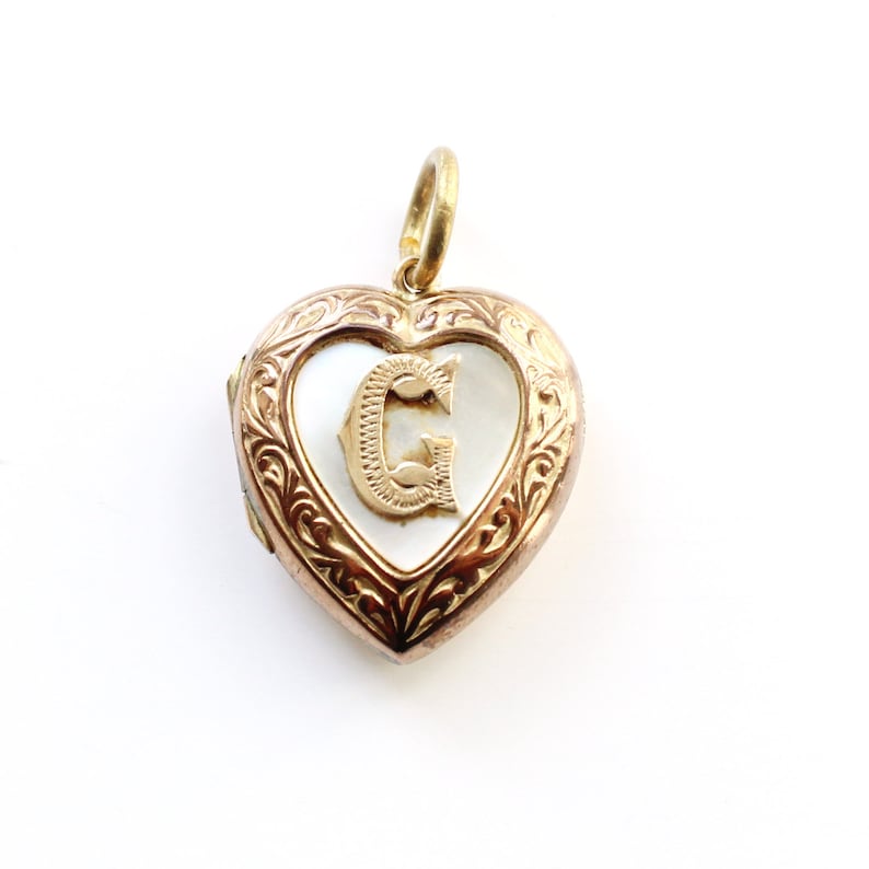 Antique 9ct Gold Back & Front Shell Inital G Locket