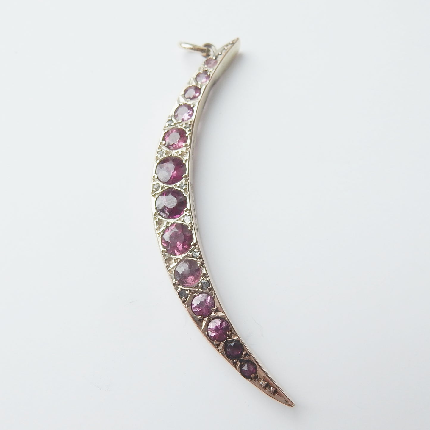 Antique 9ct Gold Garnet Moon Crescent Pendant