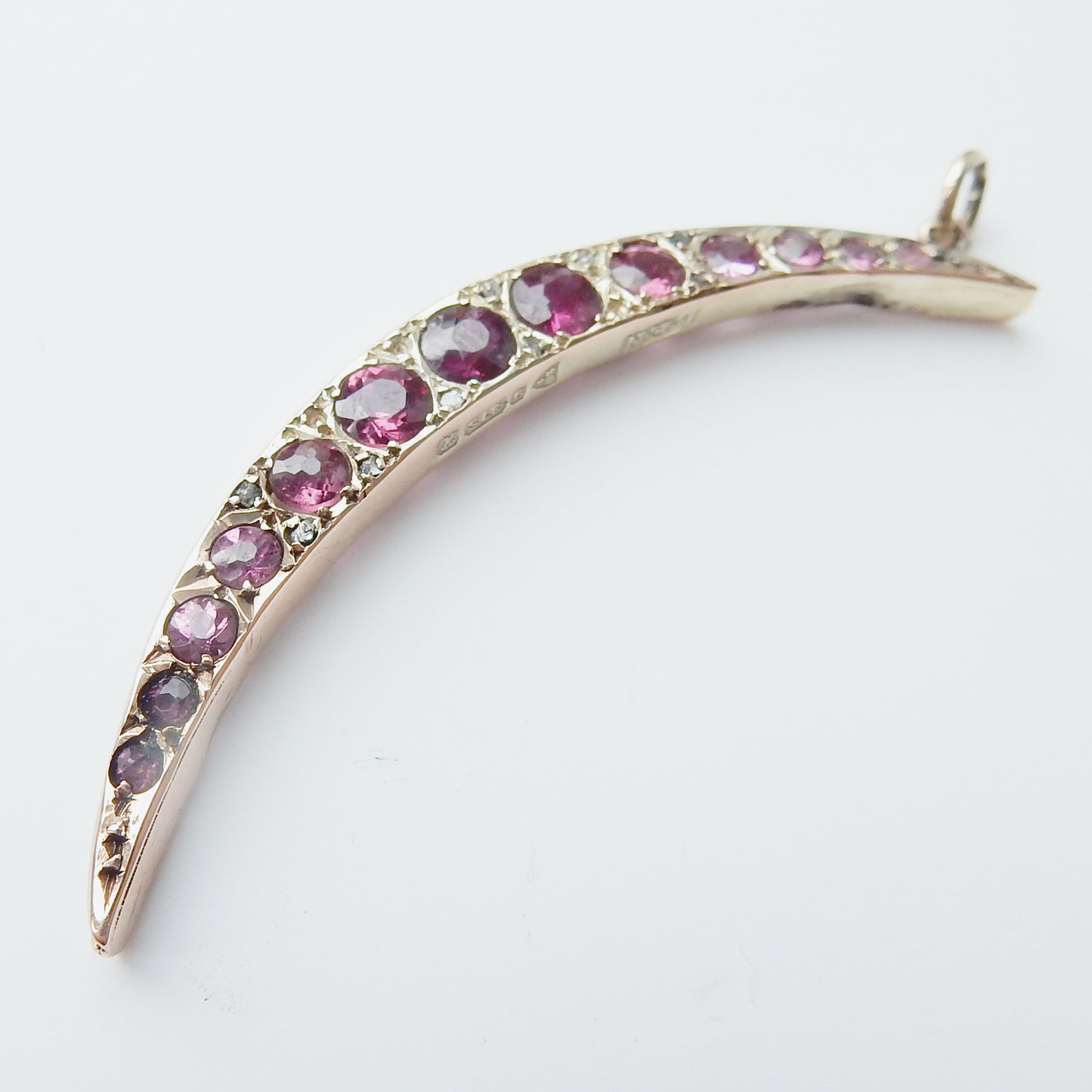 Antique 9ct Gold Garnet Moon Crescent Pendant