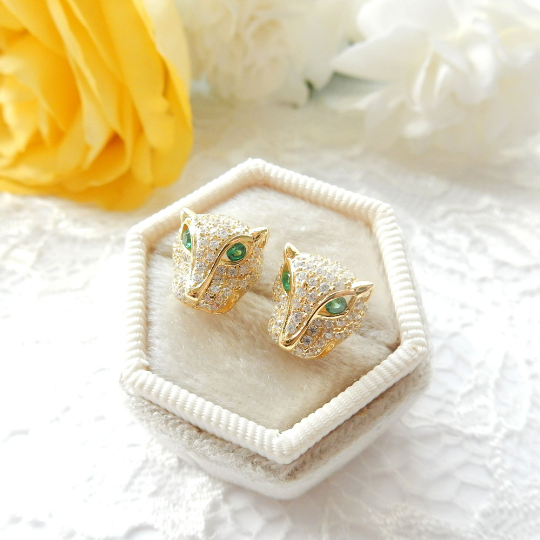 Sterling Silver Vermeil CZ Panther Wild Cat Earrings