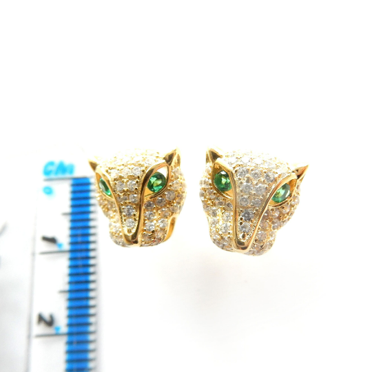 Sterling Silver Vermeil CZ Panther Wild Cat Earrings