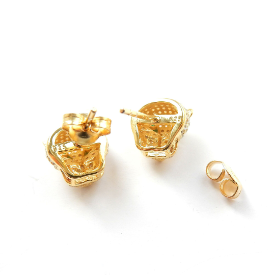 Sterling Silver Vermeil CZ Panther Wild Cat Earrings