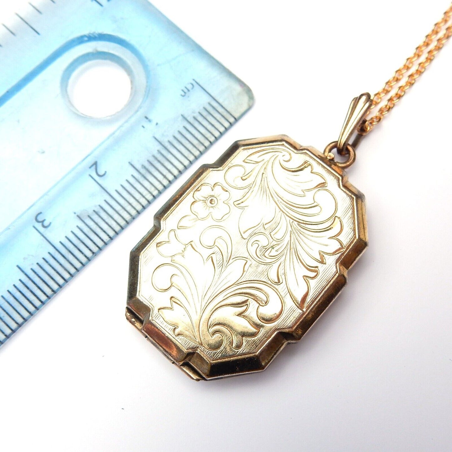 Vintage Rolled Gold Rectangle Locket with Chain