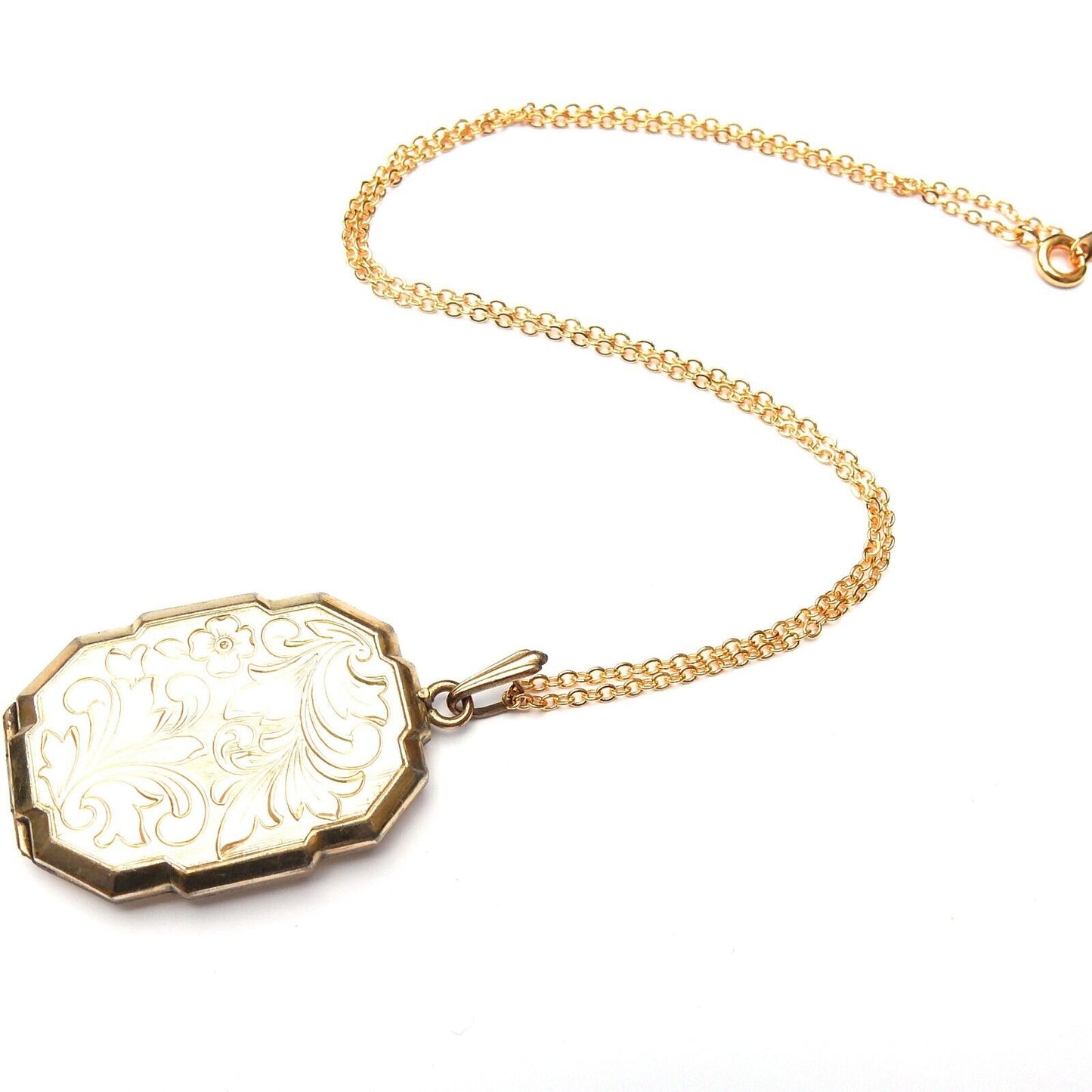 Vintage Rolled Gold Rectangle Locket with Chain