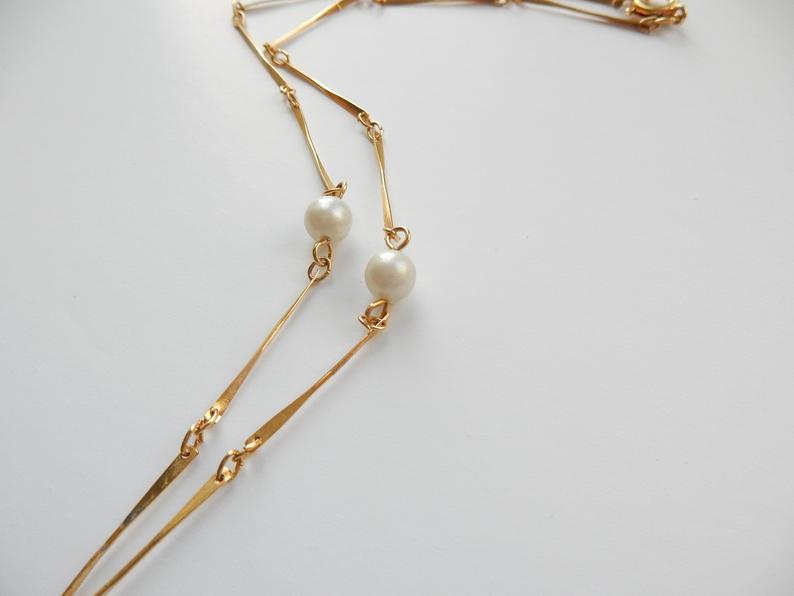 Vintage Gold Plated Enamel Seed Pearl Pansy Flower Necklace