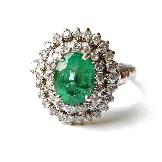 14ct White Gold Emerald & Diamond Halo Ring