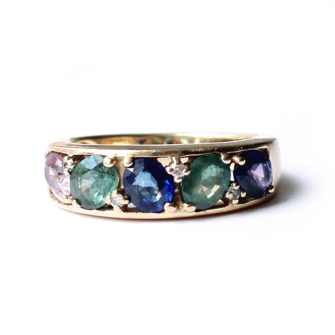 9ct Multi Sapphire & Diamond Ring Size 6.75/ UK N