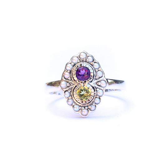 Sterling Silver Opal Peridot & Amethyst Suffragette Style Ring