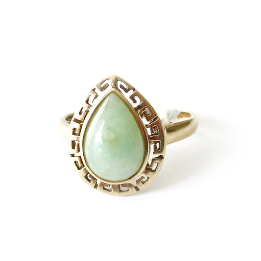 Vintage 9ct Gold Jade Greek Key Ring