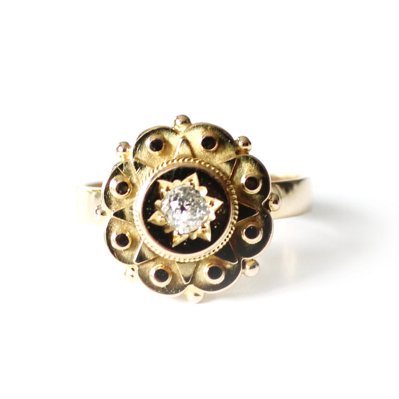 Antique 9ct Gold Etruscan Diamond Ring