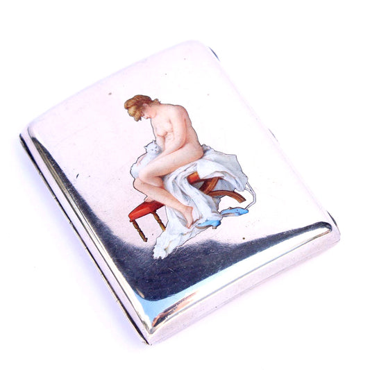 Antique Continental Silver Erotica Enamel Cigarette Case