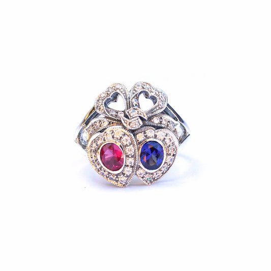 Sterling Silver Victorian Style Sapphire & Ruby Sweetheart Ring
