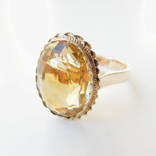 Antique Silver & 9ct Gold Citrine Cocktail Ring